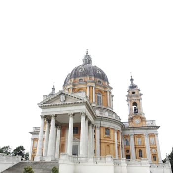 Baroque church Basilica di Superga,Turin, Italy - isolated over white