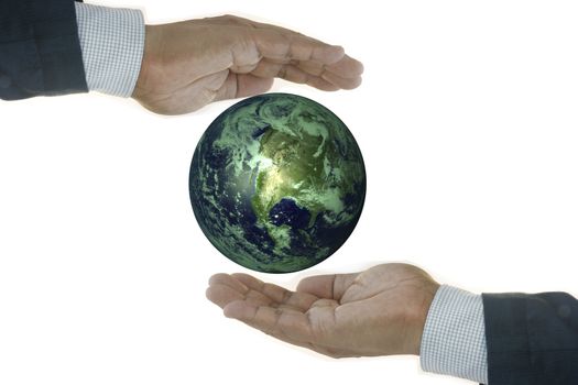 Conceptual for Businessman Holding Globe  for many business uses.