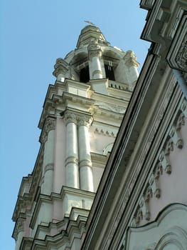 Bell tower of old russian church in Moscow