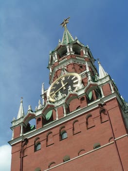 Spasskaya (Savior) Tower, Moscow Kremlin, Russia. Looking up