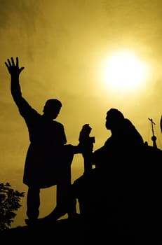 Silhouette of Minin and Pozharsky monument, Moscow, Russia. Vertical version