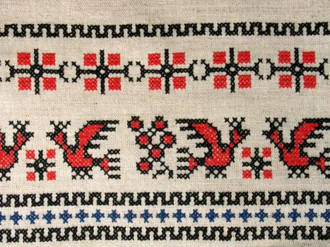 Cross-stitch. Traditional black and red ukrainian design, birds. (I'm creator)