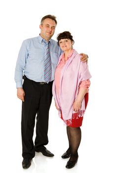 Man with mother standing together isolated on white