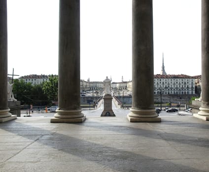 Piazza Vittorio baroque square in Turin, Italy - seen from La Gran Madre church