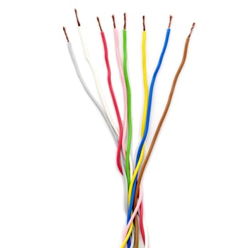 Coloured electric wires over a white background