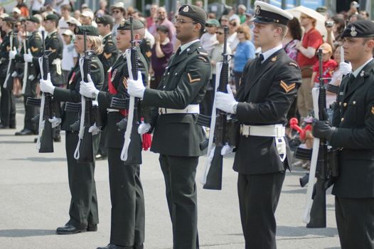 Military parade for Canada Day in Old Port of Montreal Quebec Canada July 1st 2009