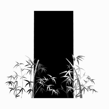 On black-white background, the branches of bamboo