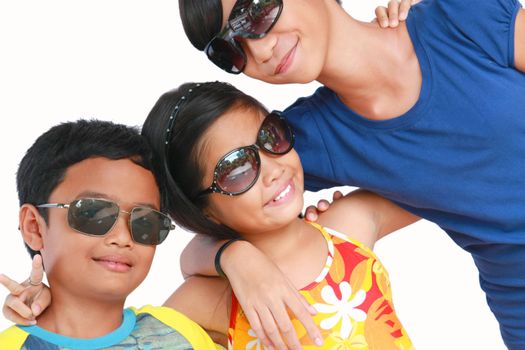 happy kids wearing fashionable sun glasses