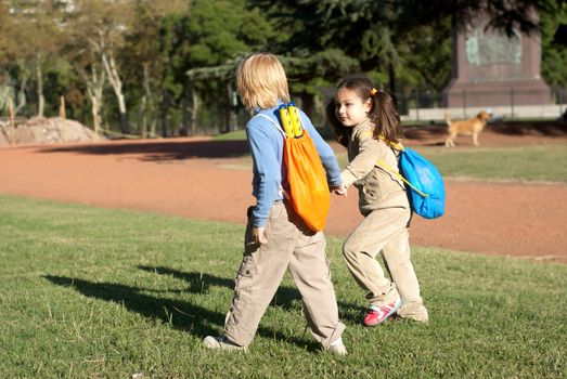 Children going to park