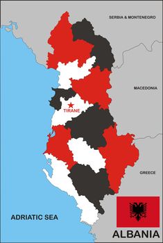 political map of Albania country with flag 
