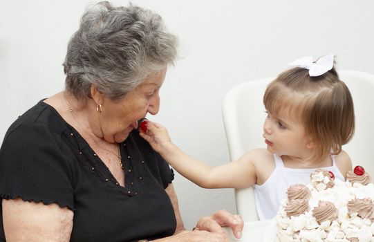 careful great-granddaughter with ninety summer great-grandmother