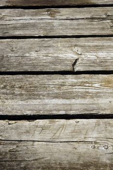 Perspective of old exterior rough wood plank deck,great background and texture.