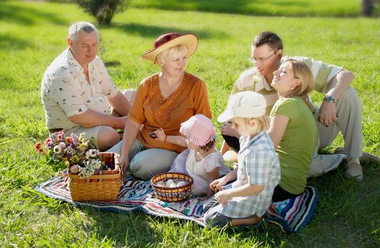 
Happy family on a glade in park