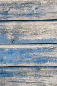 Old blue painted planks on side of hive