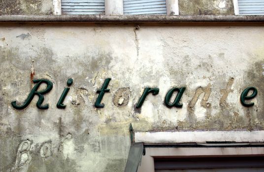 Old grunge derelict ruins of an Italian restaurant