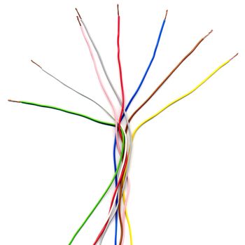 Coloured electric wires over a white background