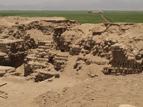 Ancient Peruvian burial site constructed with clay bricks