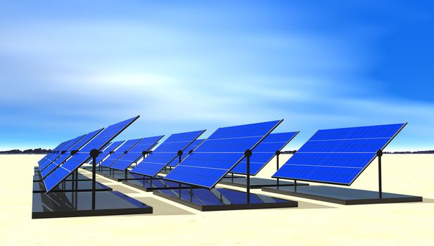 Solar electric panels in desert setting
