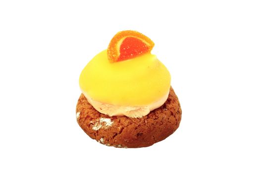 delicious dessert with glaze and orange, isolated