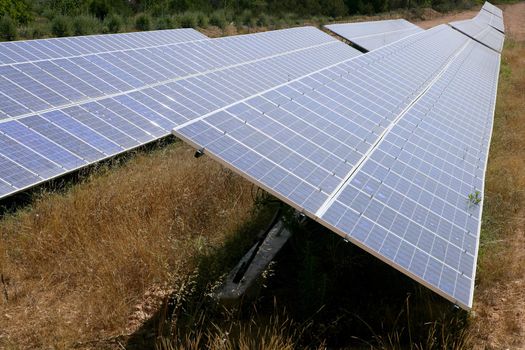 Solar cell panels in a row on Mediterranean electric plant