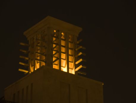 Wind tower in Madinat Jumeihra at night