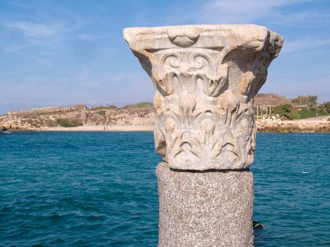 Details of a Corinthian Greek Ionic Roman Classical Marble Column seaside Israel