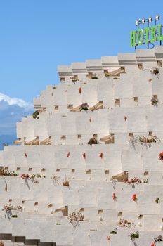 White balconies at a four star hotel.