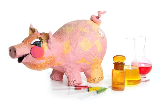 Beautiful little pink pig with medicine, swine AH1N1 flu metaphor