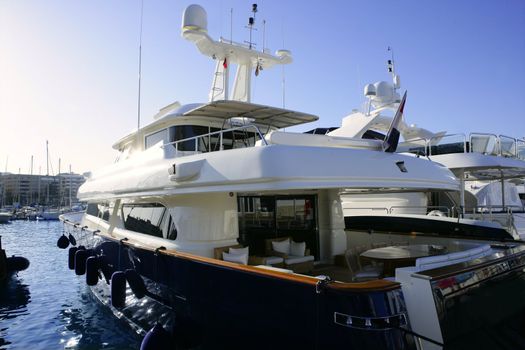 Ibiza landmark island in Mediterranean sea, blue harbor view