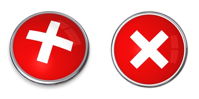 chrome brodered button with red background and white cross