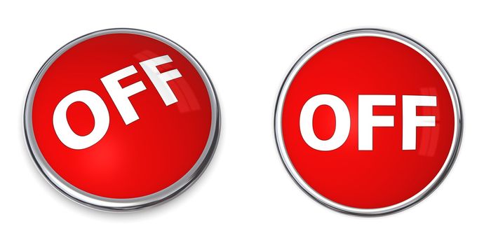 chrome brodered button with red background and word OFF