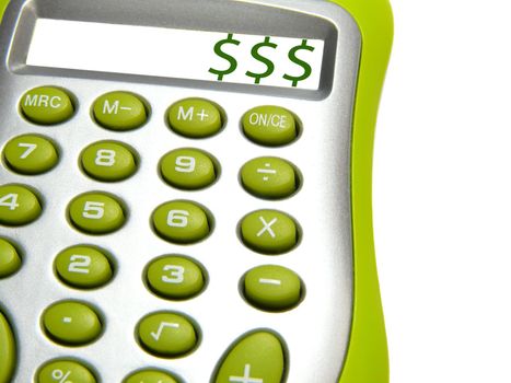 calculator with symbol of dollar on it isolated on white background