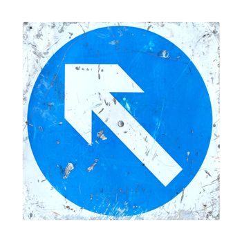 Direction sign with white arrow over blue background