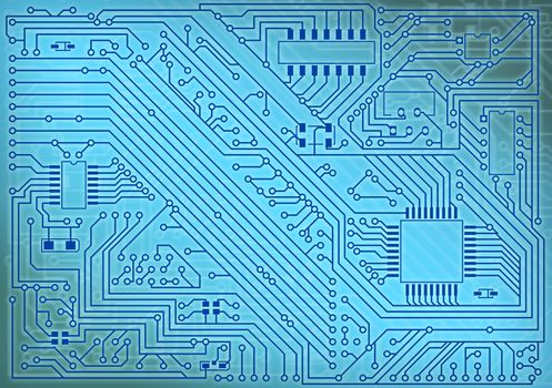 Circuit board electronic industrial blue background