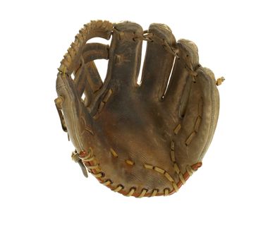 Broken in leather baseball glove isolated on white