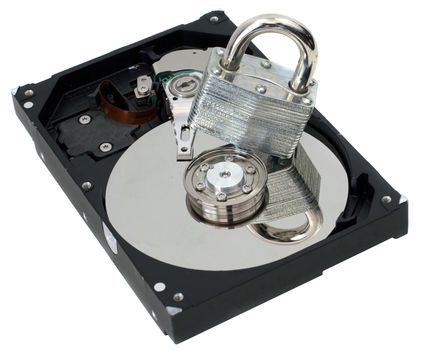 A Strong Padlock on Top of  a Hard Drive Representing Information Security
