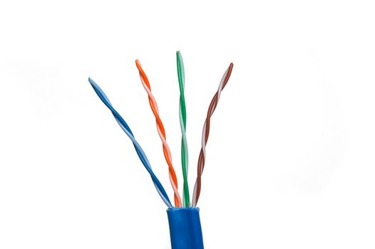 Close up of the twisted pair wires from a Cat6 network cable