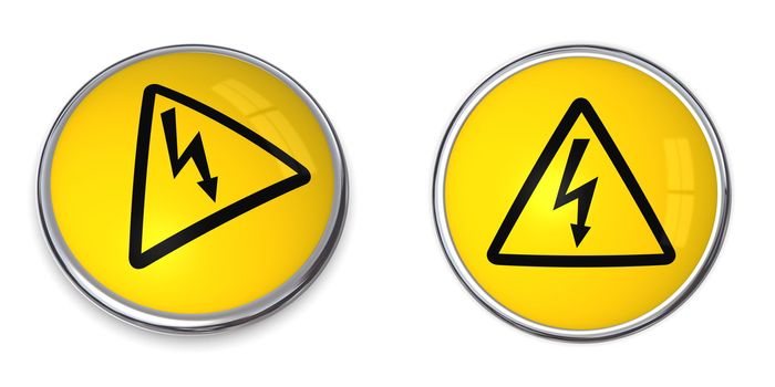 button with yellow electricity warning symbol - top and side view