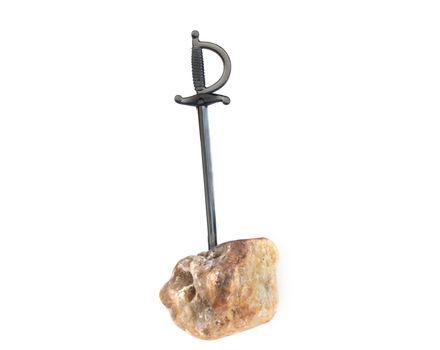 A cocktail sword stuck into a stone.