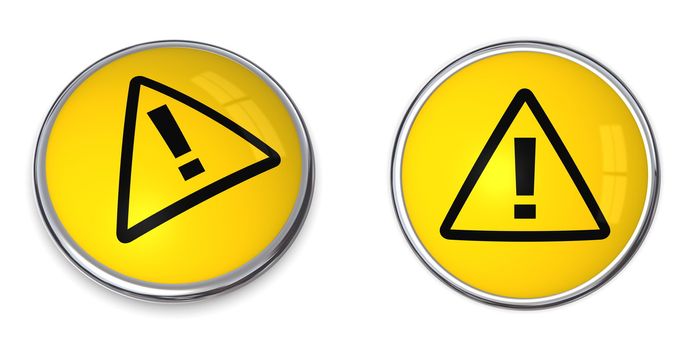 button with yellow attention triangle symbol - top and side view