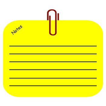 a yellow lined note paper with a red paper clip