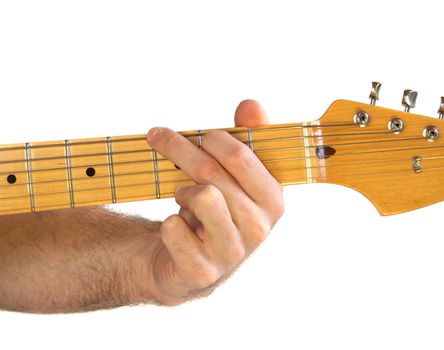 Demonstration of how to play a G chord on the guitar