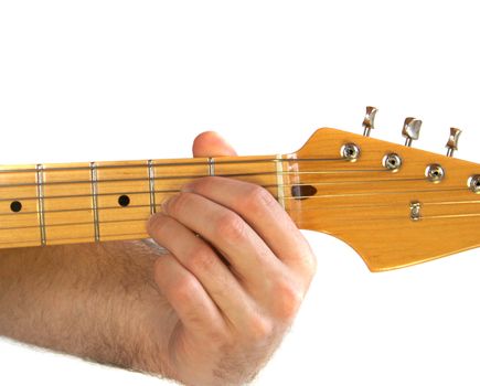 Demonstration of how to play  A chord on the guitar