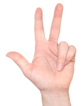 Example of how to sign the number 3 in American Sign Language