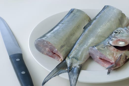 fresh ribbon fish and a filleting knife