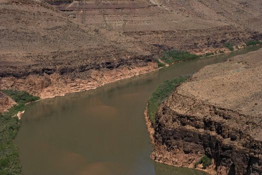 Colorado river and red mountains in Grand Canyon in USA