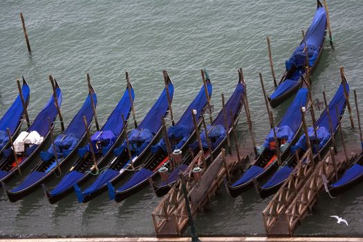 View on gondola parking in Venice from the top