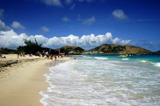 Sandy beach of St-Marteen with mountain view