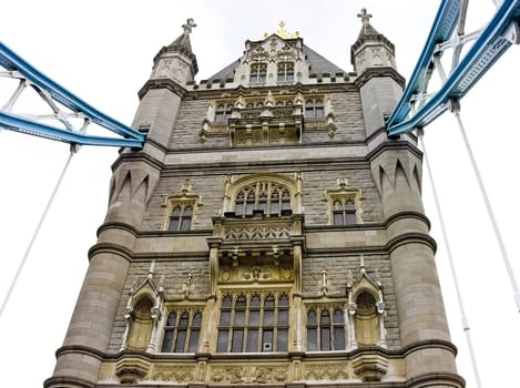 One tower of London Bridge in white background England UK