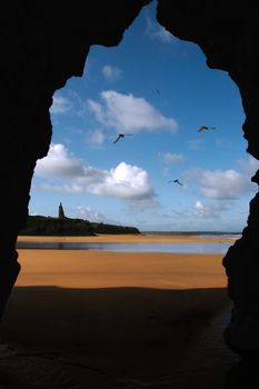 view from a cave in a cliff face in ballybunion ireland